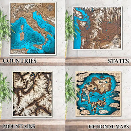Custom wooden map packaged as a unique handcrafted gift