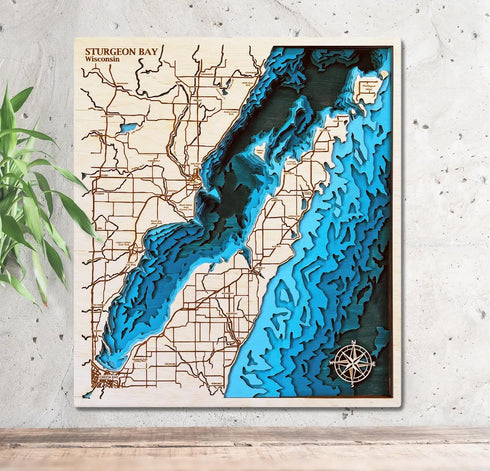 Sturgeon Bay Wisconsin 3D Wooden Map – Nautical Layered Wall Art