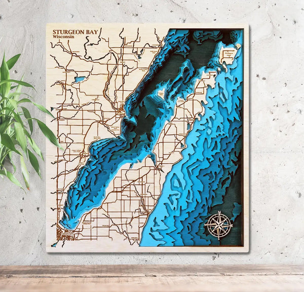 Sturgeon Bay Wisconsin 3D Wooden Map – Nautical Layered Wall Art