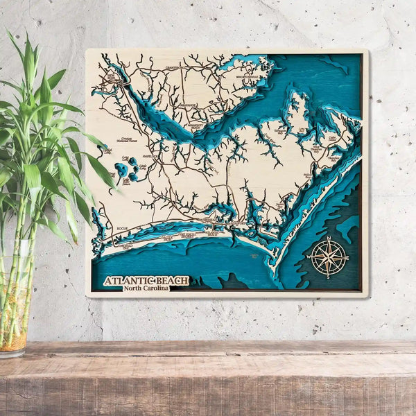 3D wooden topographic map of Atlantic Beach North Carolina wall art