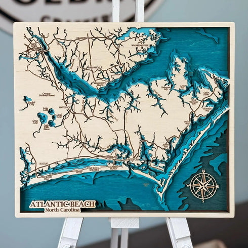 Atlantic Beach North Carolina wooden coastline map for home decoration