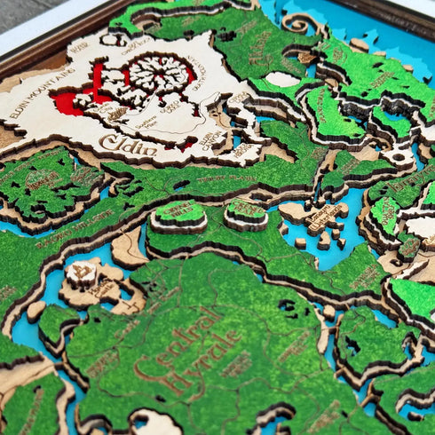 Legend of Zelda inspired wooden wall map – fantasy world artwork from Breath of the Wild