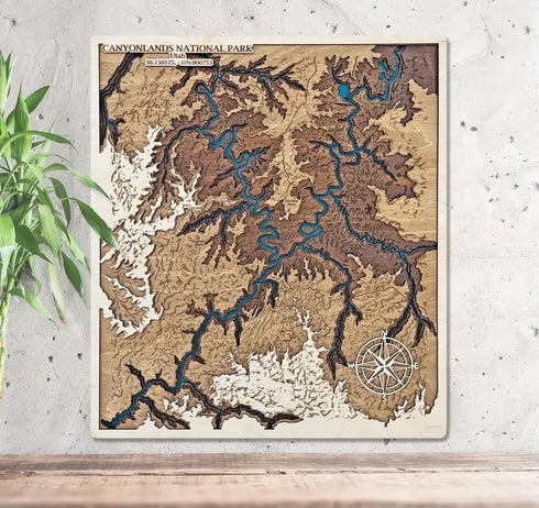 Canyonlands National Park 3D wooden map showing layered desert canyons and rivers