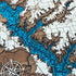 Close up of Cedar Creek Lake wooden map with engraved contours and blue water