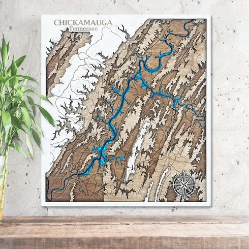 Chickamauga Lake Tennessee 3D wooden map with layered shoreline