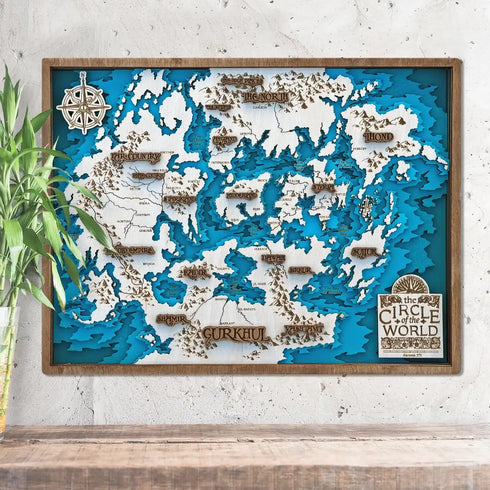 Circle of the World 3D wooden map showing detailed fantasy continents