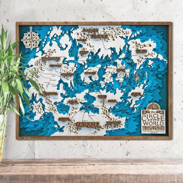 Circle of the World 3D wooden map showing detailed fantasy continents