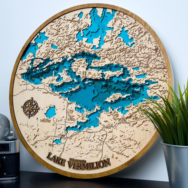 Custom 3D wooden wall map of Lake Vermilion, Minnesota – handmade cabin décor
