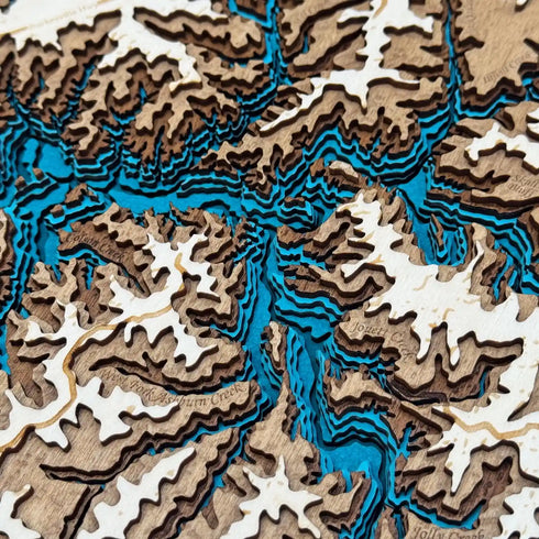 Close up of Dale Hollow Lake 3D wooden map showing detailed contours