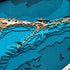 Close up of Exuma Bahamas wooden map with engraved cays and ocean details