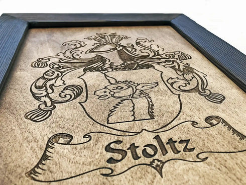 Handcrafted wood wall art showing custom family heritage design