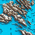 Close up of Faroe Islands wooden map with engraved towns and mountains