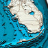 Close-up of Florida 3D wooden map showing the Keys and Everglades