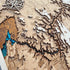 Close up of Grand Canyon wooden map with detailed engraving of cliffs and trails
