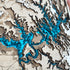 Close-up of Lake Powell wooden map showing canyon and water layers