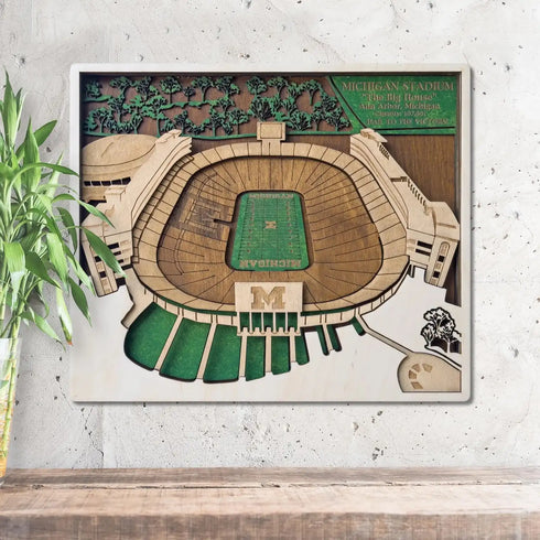 Michigan Stadium 3D Wooden Map – Handcrafted Specialty Sports Arena Wall Art
