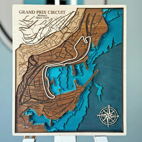 3D wooden wall art of Monaco Grand Prix Circuit handmade map.