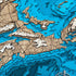 Close up of Nova Scotia 3D wooden map with engraved towns and bays