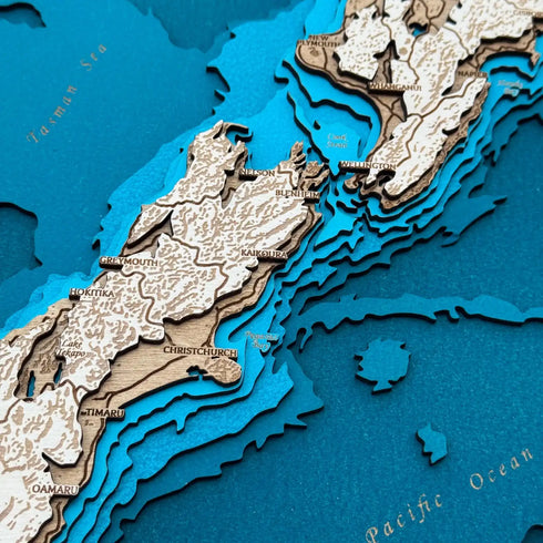 Unique travel gift – 3D topographic wooden map of New Zealand