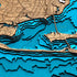 Close up of Pensacola Florida 3D wooden map featuring shoreline and bridges