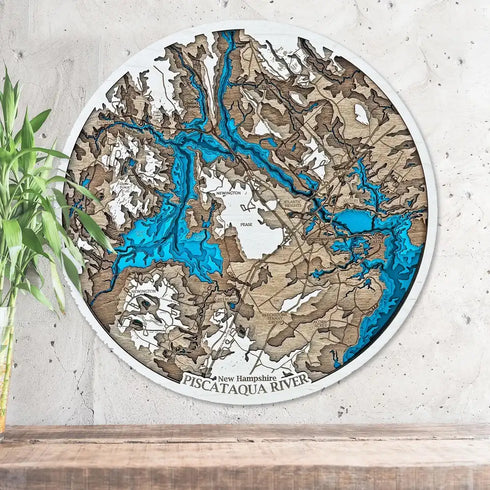 Piscataqua River New Hampshire 3D wooden map with layered coastline
