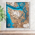 3D wooden map of Puget Sound Washington with engraved inlets and islands