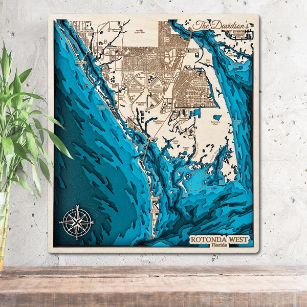 Rotonda West Florida 3D wooden map with layered coastal detail