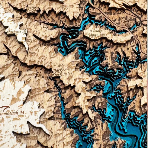 Rustic California lake house decor – Shasta Lake 3D map
