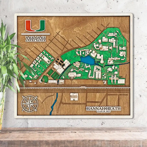 University of Miami 3D wooden campus map with layered design