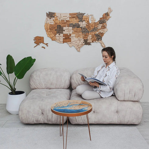 Rustic layered 3D wooden map of the USA for home decor