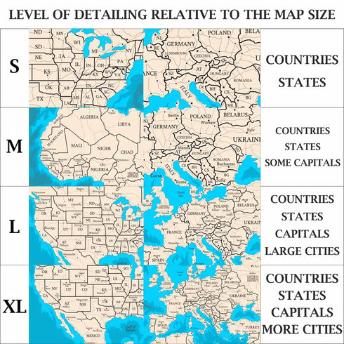3D Wooden Triptych Map of the World - Handcrafted Layered Wall Art