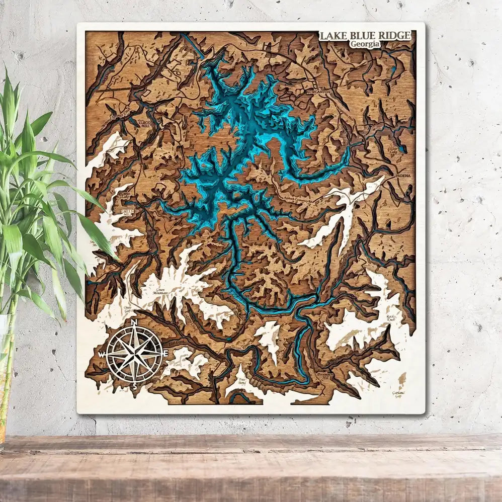 Lake Blue Ridge Georgia 3D Wooden Map – Handcrafted Layered Topographi ...